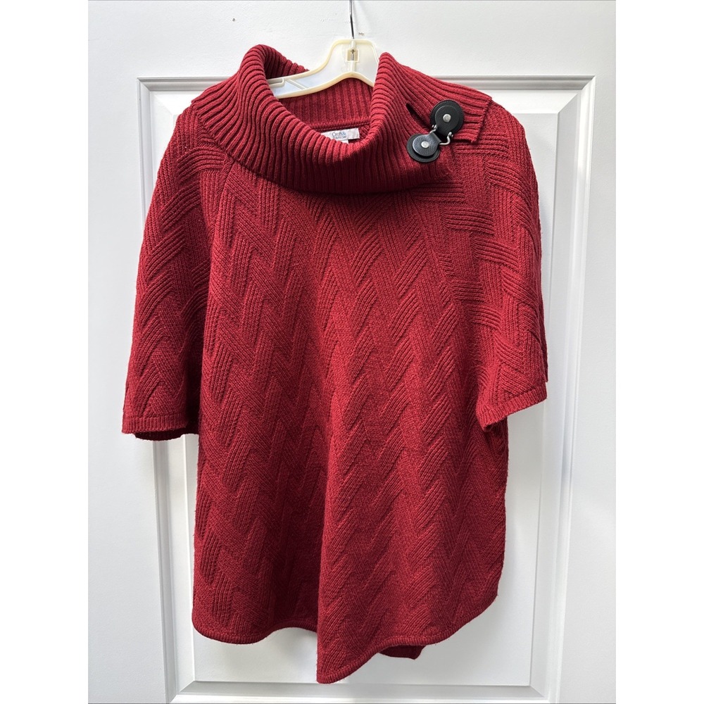 Croft &‎ Barrow Cowl Neck Sweater Women's 2XL Buckle Detail Short Sleeve Red